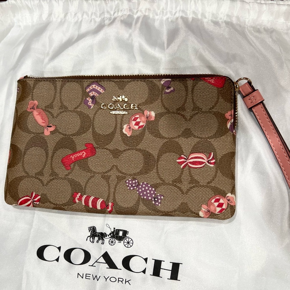 Coach Brown Wristlet with Candy Motif.